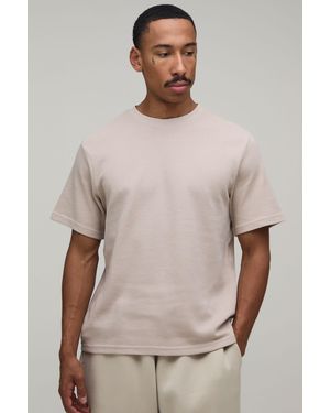 BoohooMAN Essential Regular Fit Waffle T-Shirt - Natural