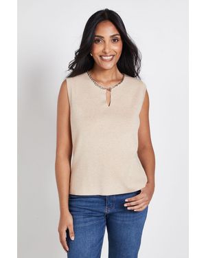 Wallis Petite Chain Trim Knitted Vest Top - Blue