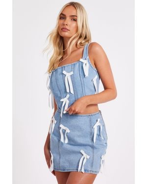 Quiz Denim Bow Detail Skirt - Blue