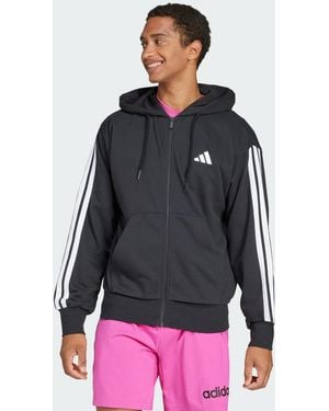 adidas Essentials 3-Stripes French Terry Full-Zip Hoodie - Grey