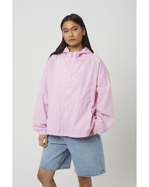 Brave Soul Crinkle Windbreaker Jacket With Bungee Hem - Pink