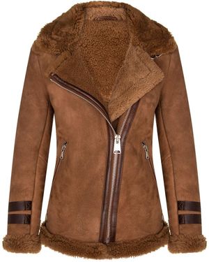Infinity Leather Sheepskin Biker Jacket-Alamar - Brown