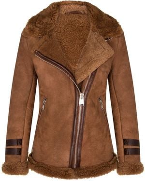 Infinity Leather Sheepskin Biker Jacket-Alamar - Brown