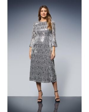 Wallis Sequin Flared Sleeve Midi Dress - Blue