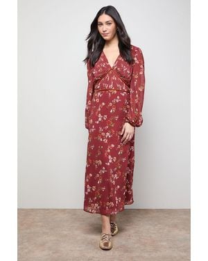 Oasis Printed Pleated Bodice Detail Midi Dress - Red