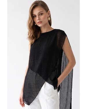 MixRay Long Chiffon Sleeveless Blouse - Black