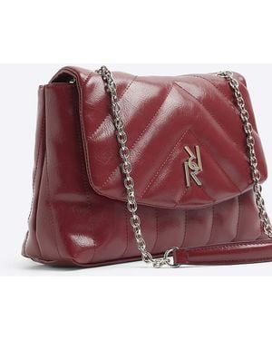 River Island Shoulder Bag Quilted Chain Strap Pu - Red