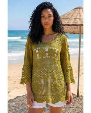 Roman Floral Crochet Tunic Top - Yellow