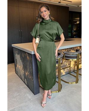 AX Paris Satin High Neck Wrap Skirt Midi Dress - Green