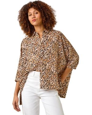 Roman Animal Print Relaxed Blouse - Brown