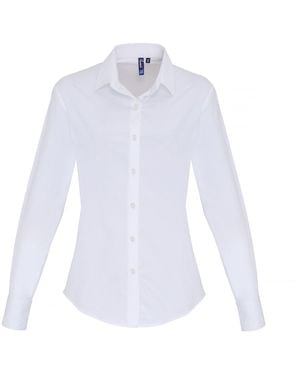 PREMIER Stretch Fit Poplin Blouse Met Lange Mouwen - Wit