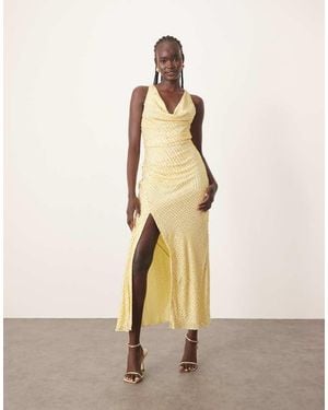 ARRANGE Embellished Crystal Drape Maxi Dress With Twist Detail - Natural