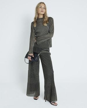 River Island Wide Leg Trousers Plisse - Metallic
