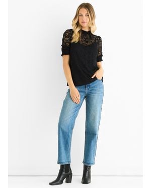 Gini London High Neck Lace Loose Fit Blouse - Blue