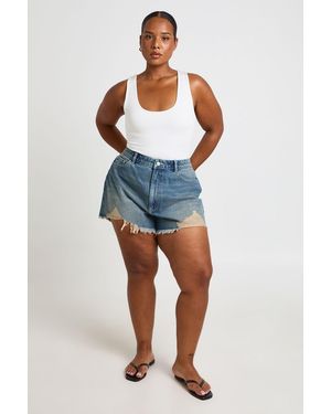 Boohoo Plus High Waist Ripped Mom Shorts - Blue