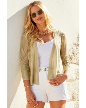 Sosandar Champagne Super Soft Fine Knit Ribbed Cardigan - Metallic