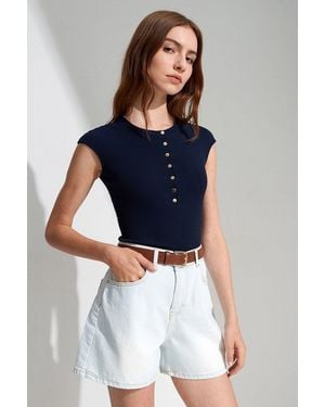Dilvin High-Waist Wide-Leg Denim Shorts - Blue