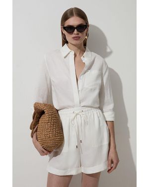 Karen Millen Viscose Linen Tie Waist Woven Short - White