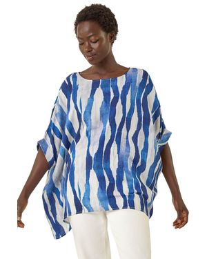 Roman Abstract Print Buttoned Tunic Top - Blue