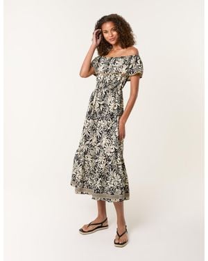 Blue Vanilla Beaded Bardot Midi Dress - Natural