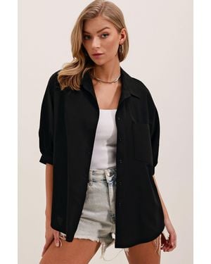Bigdart Loose Fit Poplin Shirt With Pocket - Black