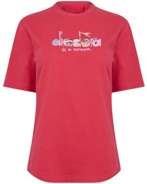 Diadora Eye Lettering Crew Neck Short Sleeve Jersey T-Shirt - Red