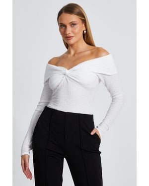 Quiz Textured Bardot Top - White