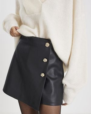River Island Skort Faux Leather Asymmetric - Black
