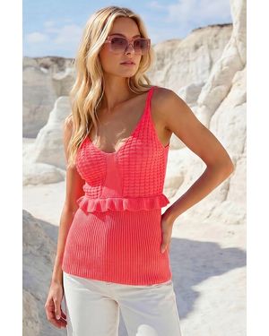 D.u.s.k Crochet Frill Peplum Top - Red