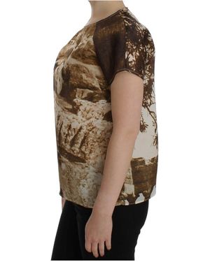 Dolce & Gabbana Bruine Zijden Tshirt Voor Dames Met Vintage Print