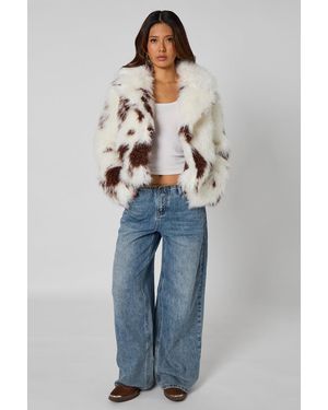 Urban Bliss Cow Print Fur Jacket - Blue