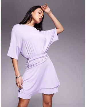 ASOS Cinched Waist T-Shirt Mini Dress With Ruffle Hem - Purple