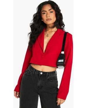 Boohoo Basic Woven Relaxed Fit Crop Blazer - Red