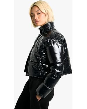 Boohoo Patent Boxy Puffer Jacket - Black