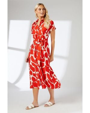 PRINCIPLES Abstract Print Button Through Shirt Dress Viscose - Red