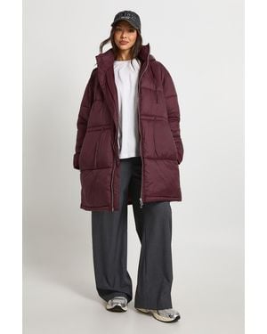 Boohoo Hooded Cinched Waist Puffer Jacket - Red