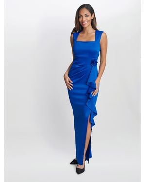 Gina Bacconi Patsy Maxi Dress With Square Neckline & 3D Flower - Blue