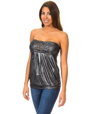 Met Sleeveless T-Shirt With Wide Knit Top Effect 10Dmt0084 - Blue