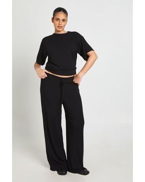 Boohoo Plus Cinched Waist Boxy Top And Wide Leg Co Ord - Blue