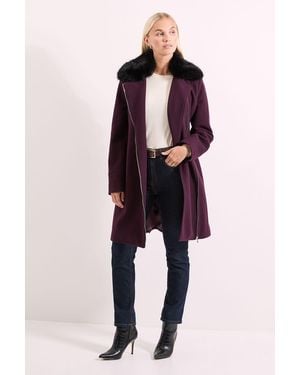 PRINCIPLES Faux Fur Collar Belted Biker Coat - Blue