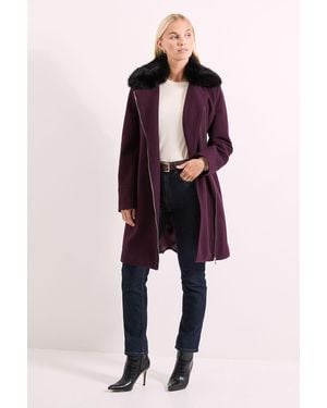 PRINCIPLES Faux Fur Collar Belted Biker Coat - Blue