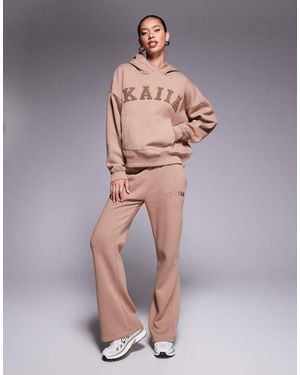 Kaiia Cotton Blend Wide Leg Joggers Co-Ord - Brown