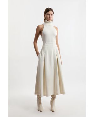 Karen Millen Compact Stretch Tailored Seam Detail Prom Full Skirt - Natural