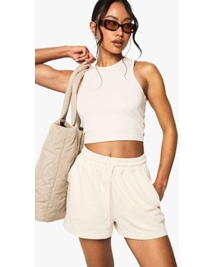 Boohoo Racer Crop Top And Short Set - Natural