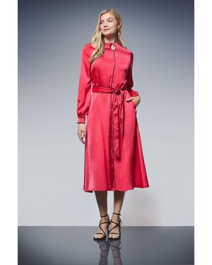 PRINCIPLES Piping Detail Keyhole Midi Dress - Red