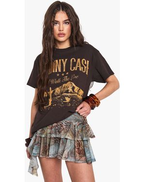 Boohoo Johnny Cash License Oversized Printed T-Shirt - Brown