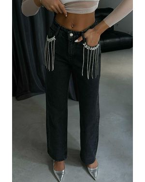 Hiccup Mid Rise Straight Leg Jeans With A Diamente Tassel Pocket - Black