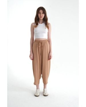 Hiccup High Waist Drawstring Baggy Trousers - Natural