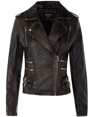Infinity Leather Brando Biker Jacket-Loddon - Black