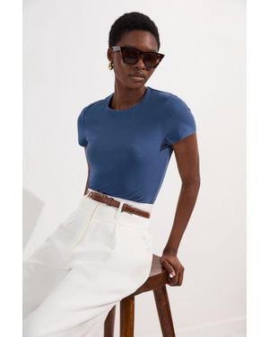 Karen Millen Stretch Cotton T-Shirt - Blue